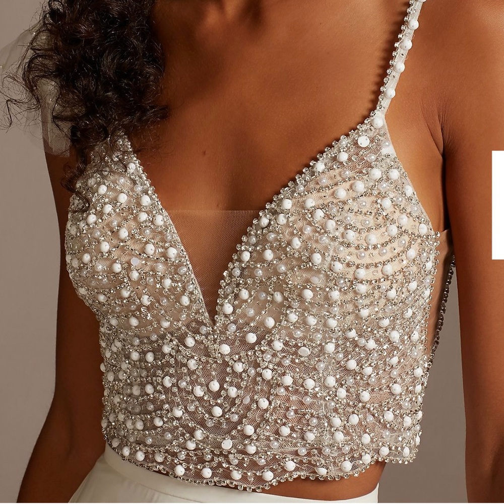 David bridal Embellished Spaghetti Strap Wedding Separates Top pearl